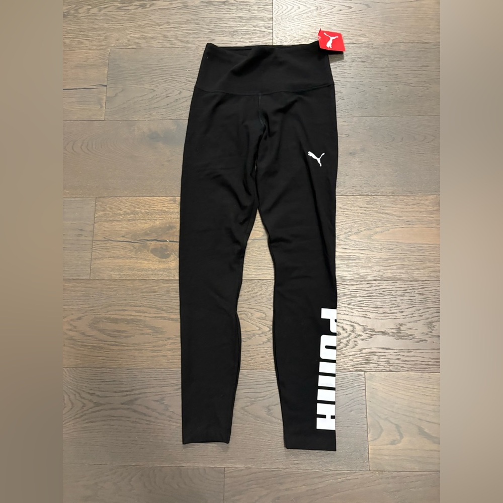 Puma black girls high waisted black thick leggings XS ret $72